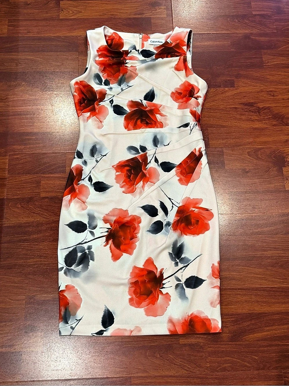 Calvin Klein Floral Print Scuba Sheath Dress White & Red Size 6P